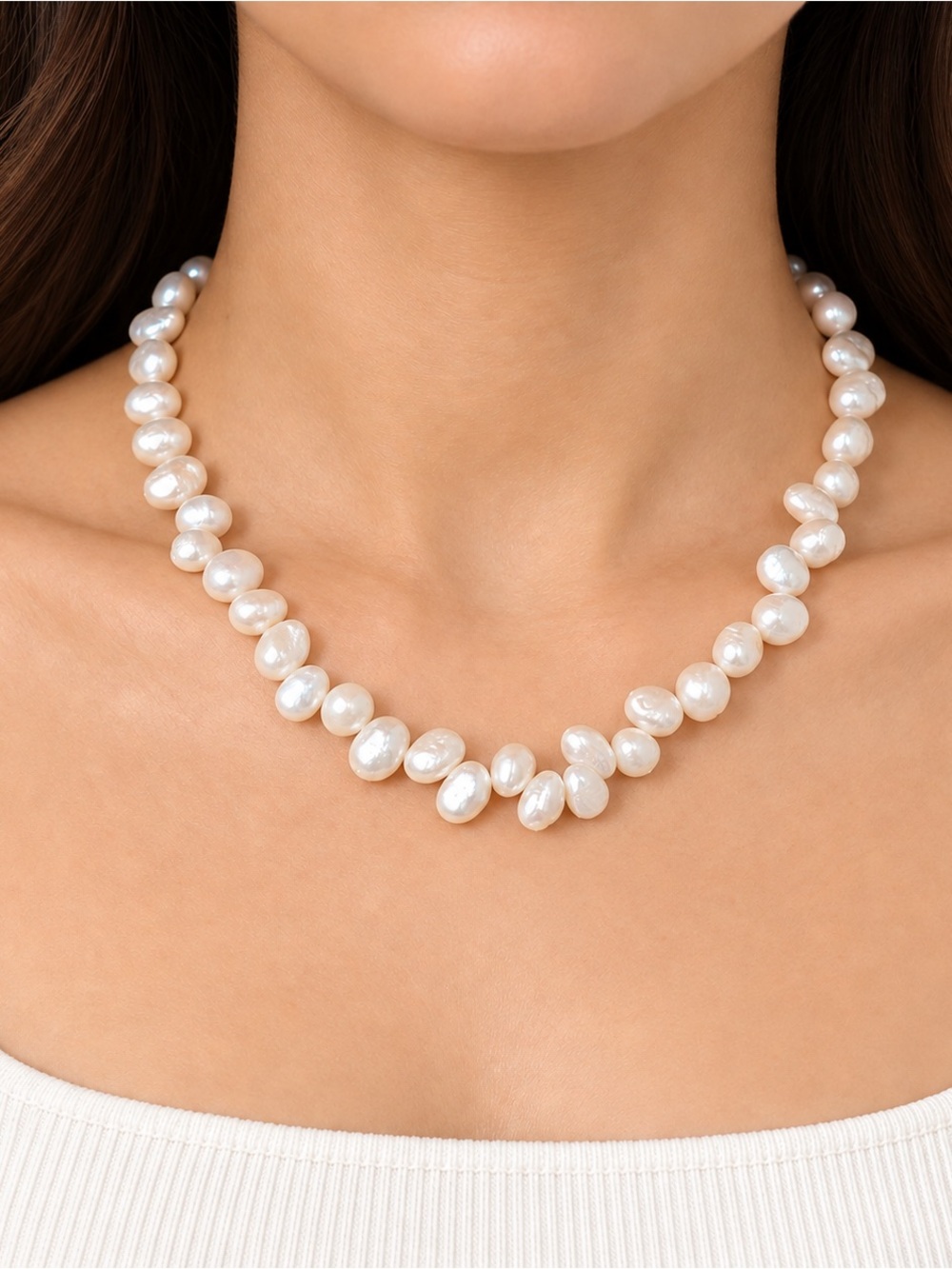 Oshena Designer Beachwear‎ Elegant White baroque Pearl Necklace
